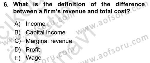 Industrial Economics Dersi 2023 - 2024 Yılı Yaz Okulu Sınav Soruları 6. Soru