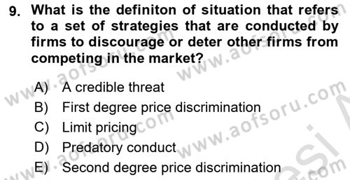 Industrial Economics Dersi 2023 - 2024 Yılı Yaz Okulu Sınav Soruları 9. Soru