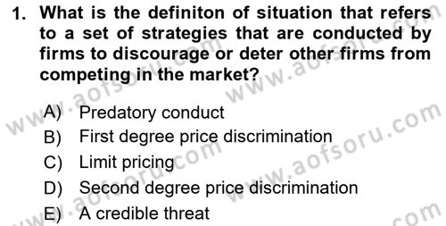 Industrial Economics Dersi 2024 - 2025 Yılı (Vize) Ara Sınav Soruları 1. Soru
