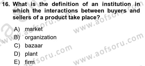 Industrial Economics Dersi 2024 - 2025 Yılı (Vize) Ara Sınav Soruları 16. Soru