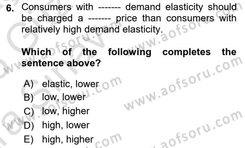 Industrial Economics Dersi 2024 - 2025 Yılı (Vize) Ara Sınav Soruları 6. Soru