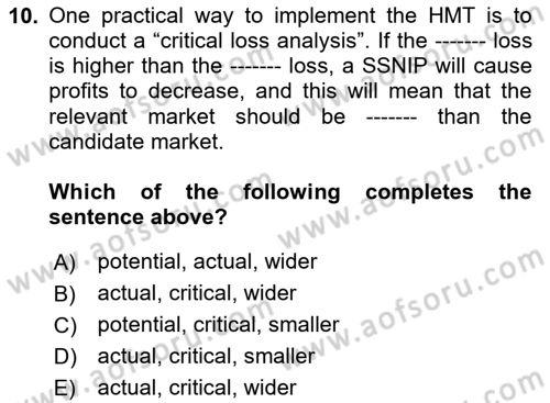 Industrial Economics Dersi 2024 - 2025 Yılı (Final) Dönem Sonu Sınav Soruları 10. Soru
