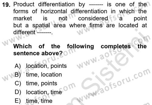 Industrial Economics Dersi 2024 - 2025 Yılı (Final) Dönem Sonu Sınav Soruları 19. Soru