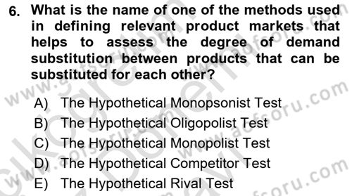 Industrial Economics Dersi 2024 - 2025 Yılı (Final) Dönem Sonu Sınav Soruları 6. Soru