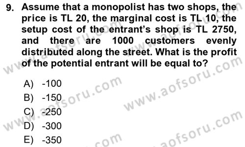Industrial Economics Dersi 2024 - 2025 Yılı (Final) Dönem Sonu Sınav Soruları 9. Soru