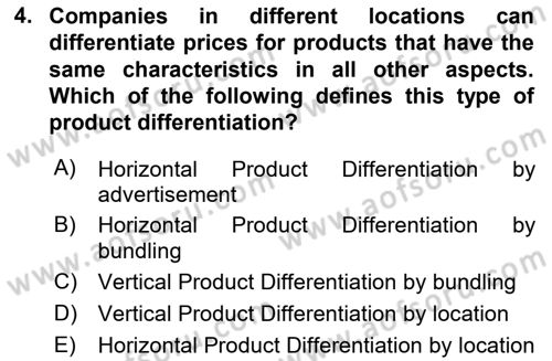 Industrial Economics Dersi Yaz Okulu Sınavı Deneme Sınav Soruları 4. Soru