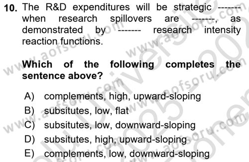 Industrial Economics Dersi 2025 - 2026 Yılı (Final) Dönem Sonu Sınav Soruları 10. Soru