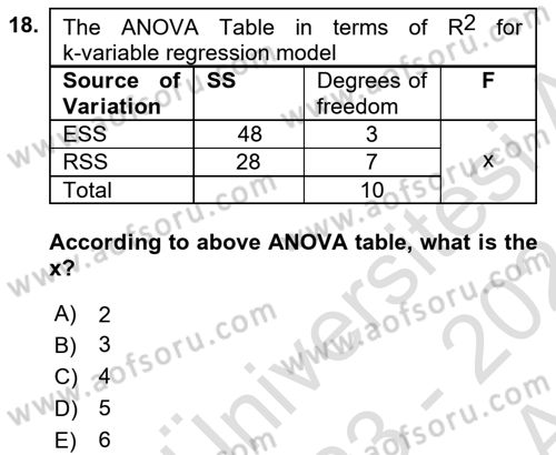 Econometrics 1 Dersi 2023 - 2024 Yılı (Vize) Ara Sınav Soruları 18. Soru