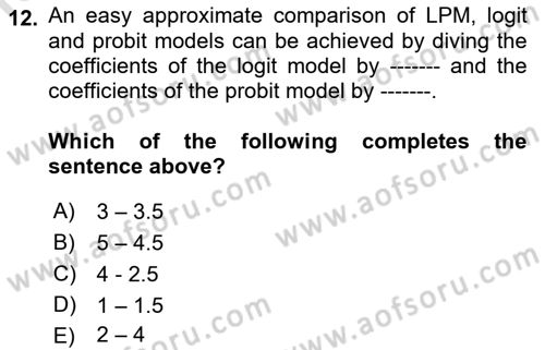 Econometrics 1 Dersi 2023 - 2024 Yılı (Final) Dönem Sonu Sınav Soruları 12. Soru