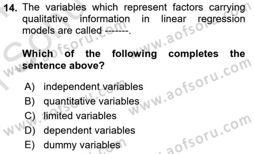 Econometrics 1 Dersi 2023 - 2024 Yılı (Final) Dönem Sonu Sınav Soruları 14. Soru