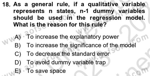 Econometrics 1 Dersi 2023 - 2024 Yılı (Final) Dönem Sonu Sınav Soruları 18. Soru