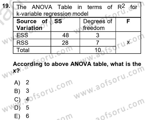 Econometrics 1 Dersi 2023 - 2024 Yılı Yaz Okulu Sınav Soruları 19. Soru
