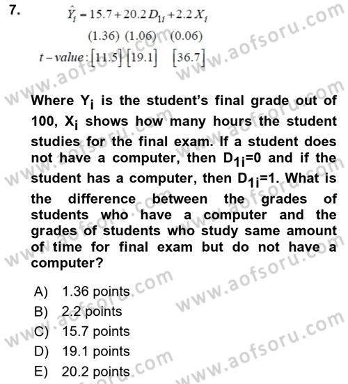 Econometrics 1 Dersi 2023 - 2024 Yılı Yaz Okulu Sınav Soruları 7. Soru
