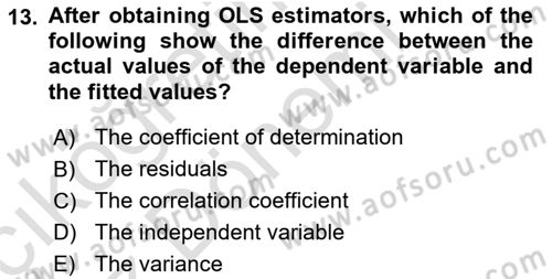 Econometrics 1 Dersi 2024 - 2025 Yılı (Vize) Ara Sınav Soruları 13. Soru