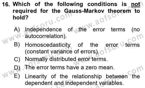 Econometrics 1 Dersi 2024 - 2025 Yılı (Vize) Ara Sınav Soruları 16. Soru