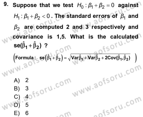 Econometrics 1 Dersi 2024 - 2025 Yılı (Vize) Ara Sınav Soruları 9. Soru