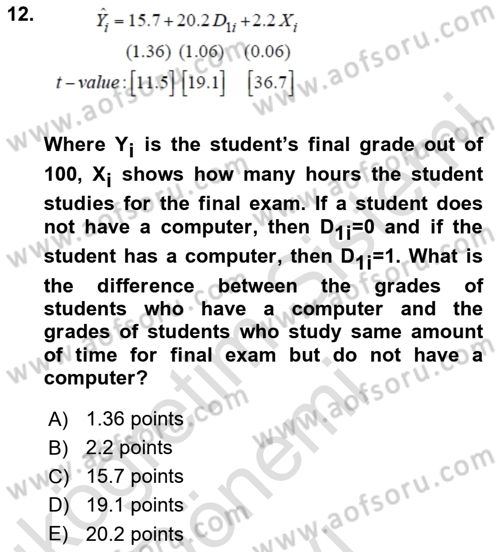 Econometrics 1 Dersi 2024 - 2025 Yılı (Final) Dönem Sonu Sınav Soruları 12. Soru
