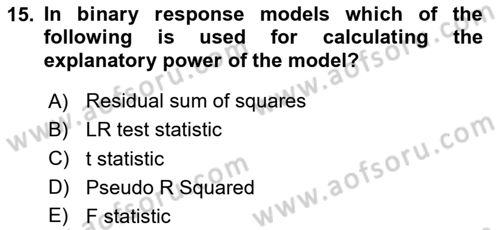 Econometrics 1 Dersi 2024 - 2025 Yılı (Final) Dönem Sonu Sınav Soruları 15. Soru