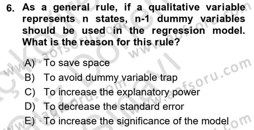 Econometrics 1 Dersi 2024 - 2025 Yılı (Final) Dönem Sonu Sınav Soruları 6. Soru