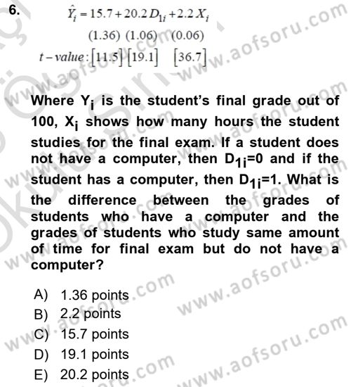 Econometrics 1 Dersi 2024 - 2025 Yılı Yaz Okulu Sınav Soruları 6. Soru