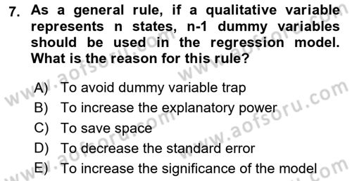 Econometrics 1 Dersi 2024 - 2025 Yılı Yaz Okulu Sınav Soruları 7. Soru