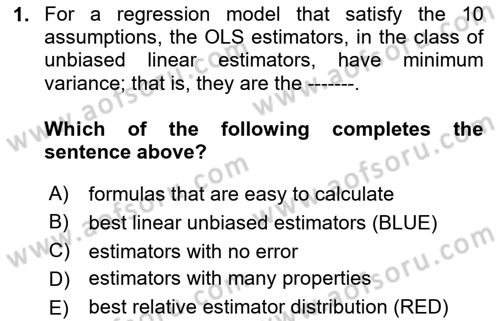 Econometrics 1 Dersi 2025 - 2026 Yılı (Vize) Ara Sınav Soruları 1. Soru