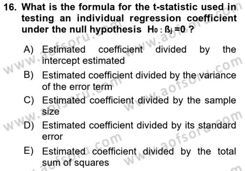 Econometrics 1 Dersi 2025 - 2026 Yılı (Vize) Ara Sınav Soruları 16. Soru