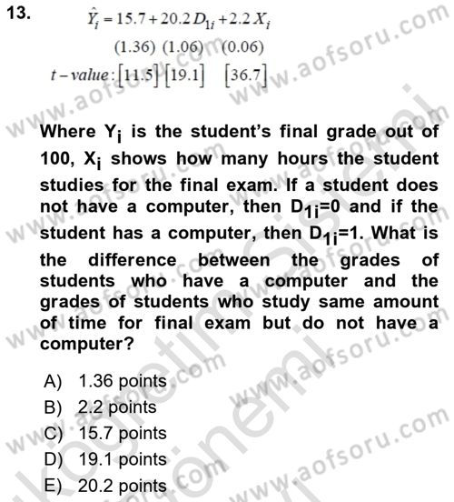 Econometrics 1 Dersi 2025 - 2026 Yılı (Final) Dönem Sonu Sınav Soruları 13. Soru