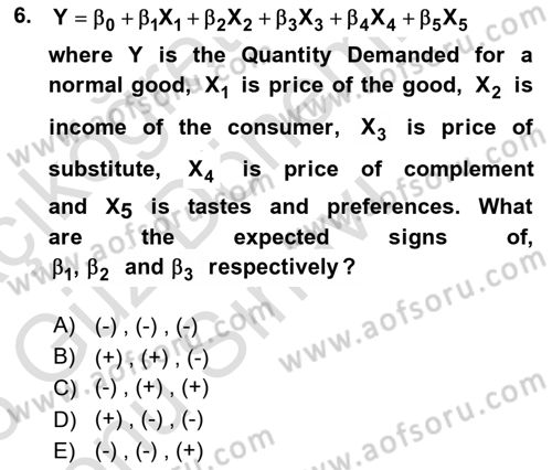 Econometrics 1 Dersi 2025 - 2026 Yılı (Final) Dönem Sonu Sınav Soruları 6. Soru
