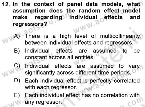 Econometrics 2 Dersi 2023 - 2024 Yılı (Final) Dönem Sonu Sınav Soruları 12. Soru