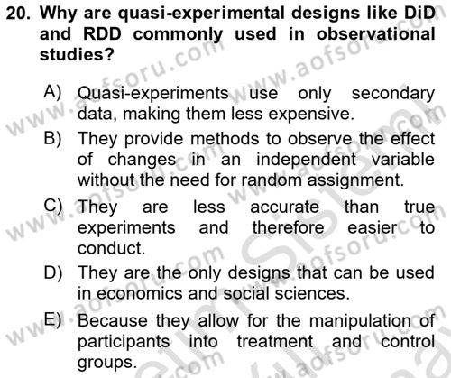 Econometrics 2 Dersi 2023 - 2024 Yılı (Final) Dönem Sonu Sınav Soruları 20. Soru