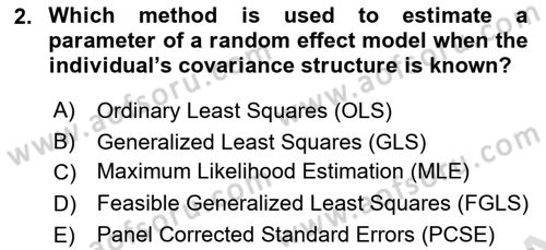 Econometrics 2 Dersi 2023 - 2024 Yılı Yaz Okulu Sınav Soruları 2. Soru