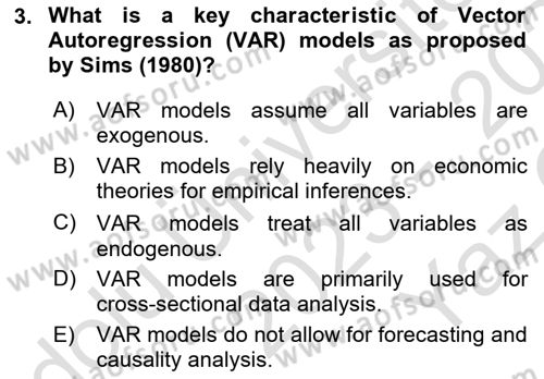 Econometrics 2 Dersi 2023 - 2024 Yılı Yaz Okulu Sınav Soruları 3. Soru