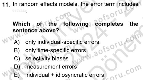 Econometrics 2 Dersi 2024 - 2025 Yılı (Final) Dönem Sonu Sınav Soruları 11. Soru