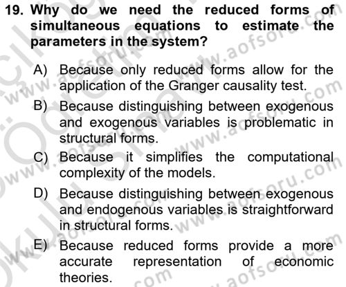 Econometrics 2 Dersi 2024 - 2025 Yılı Yaz Okulu Sınav Soruları 19. Soru