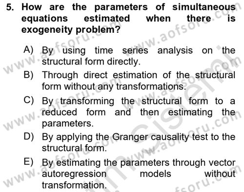Econometrics 2 Dersi 2024 - 2025 Yılı Yaz Okulu Sınav Soruları 5. Soru