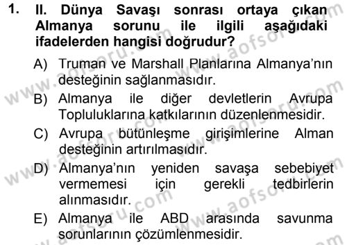 Avrupa Birliği Dersi 2012 - 2013 Yılı (Final) Dönem Sonu Sınavı 1. Soru