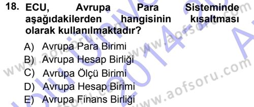 Avrupa Birliği Dersi 2014 - 2015 Yılı (Vize) Ara Sınavı 18. Soru