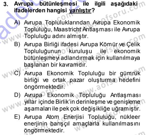 Avrupa Birliği Dersi 2014 - 2015 Yılı (Vize) Ara Sınavı 3. Soru