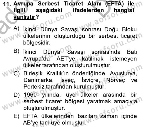 Avrupa Birliği Dersi 2014 - 2015 Yılı (Final) Dönem Sonu Sınavı 11. Soru