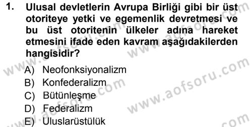 Avrupa Birliği Dersi 2014 - 2015 Yılı Tek Ders Sınavı 1. Soru