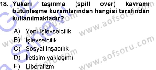 Avrupa Birliği Dersi 2015 - 2016 Yılı (Vize) Ara Sınavı 18. Soru