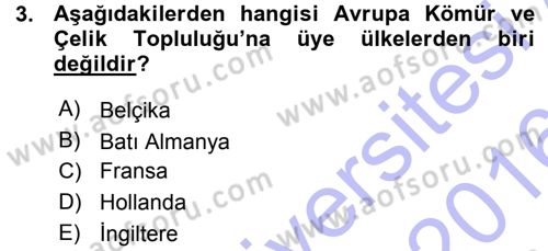 Avrupa Birliği Dersi 2015 - 2016 Yılı (Vize) Ara Sınavı 3. Soru