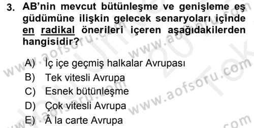 Avrupa Birliği Dersi 2015 - 2016 Yılı Tek Ders Sınavı 3. Soru