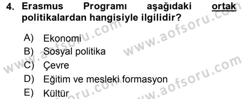 Avrupa Birliği Dersi 2015 - 2016 Yılı Tek Ders Sınavı 4. Soru