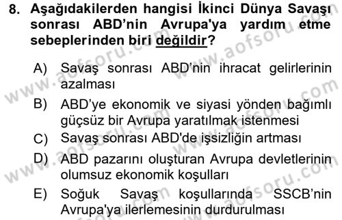 Avrupa Birliği Dersi 2016 - 2017 Yılı (Vize) Ara Sınavı 8. Soru