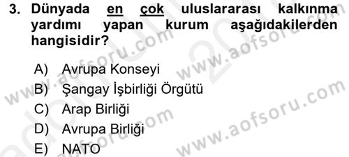 Avrupa Birliği Dersi 2017 - 2018 Yılı 3 Ders Sınavı 3. Soru