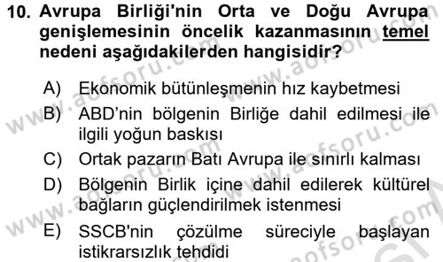 Avrupa Birliği Dersi 2017 - 2018 Yılı (Vize) Ara Sınavı 10. Soru