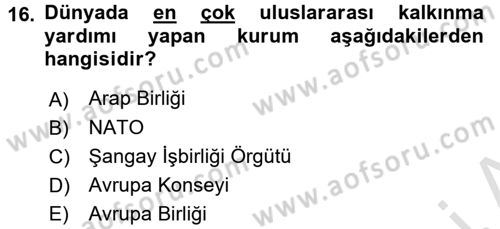 Avrupa Birliği Dersi 2018 - 2019 Yılı 3 Ders Sınavı 16. Soru