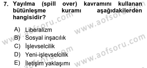 Avrupa Birliği Dersi 2018 - 2019 Yılı 3 Ders Sınavı 7. Soru